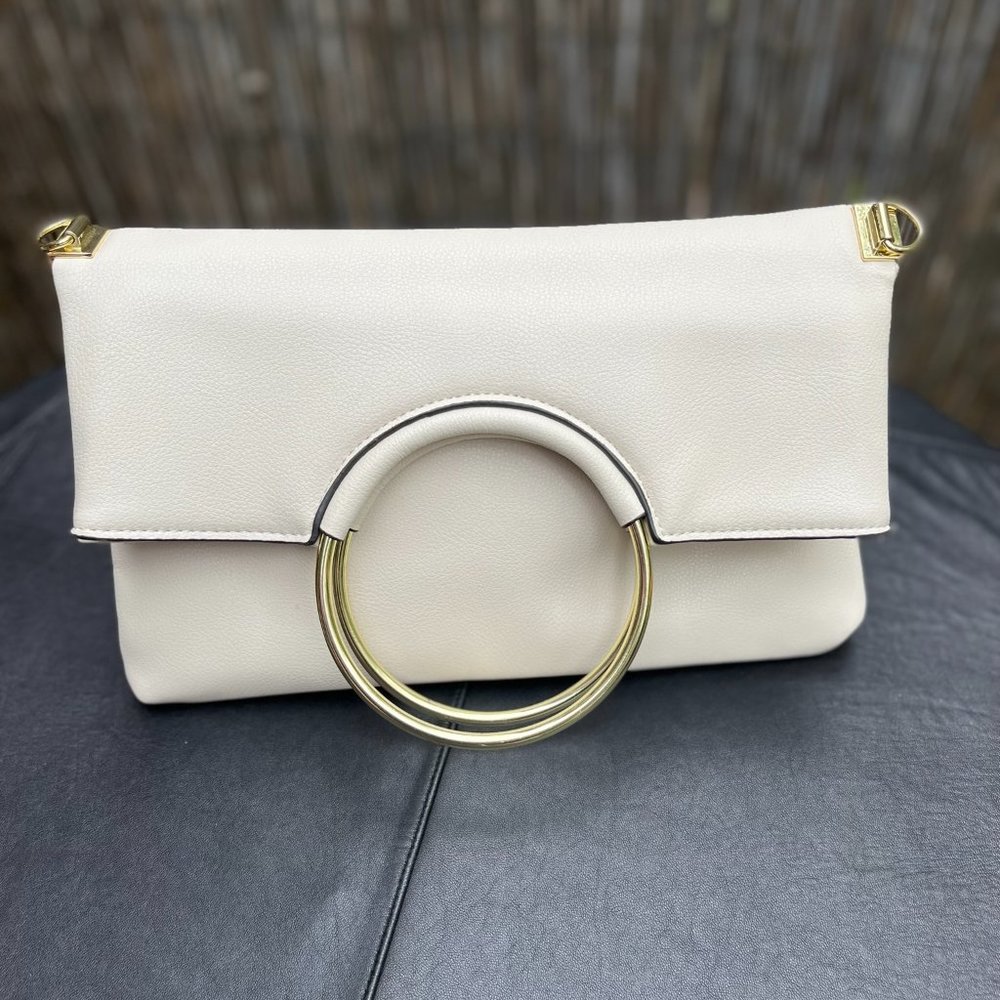 Enzo Angiolini Foldover Clutch, Genuine Leather, Jacquard Lining, Gold Hardware